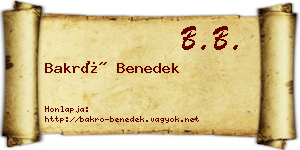 Bakró Benedek névjegykártya